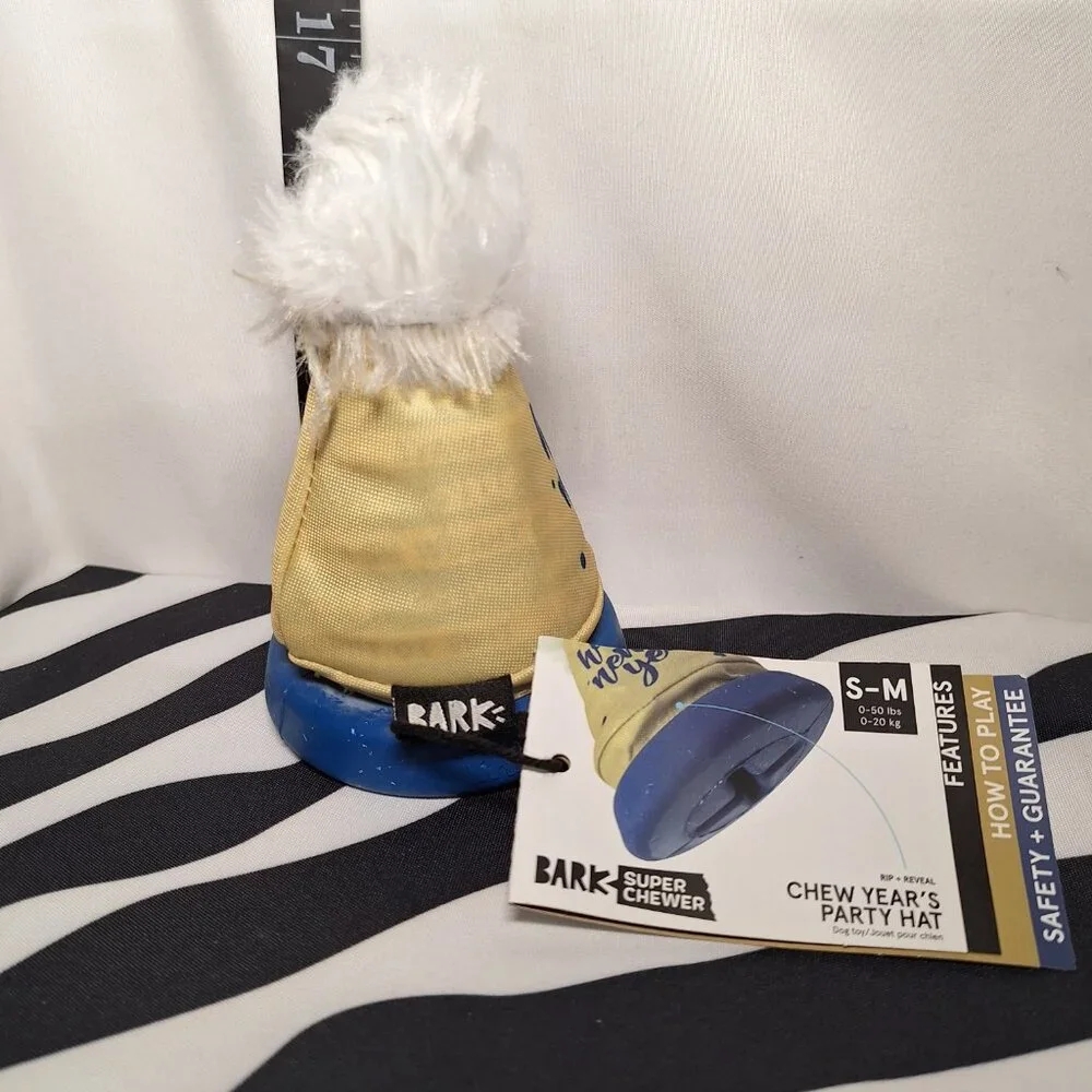 NWT Bark Super Chewer Chew Years Party Hat Dog Toy S-M